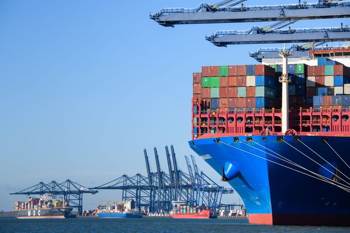 Containerschip in de Haven van Felixstowe ter illustratie.