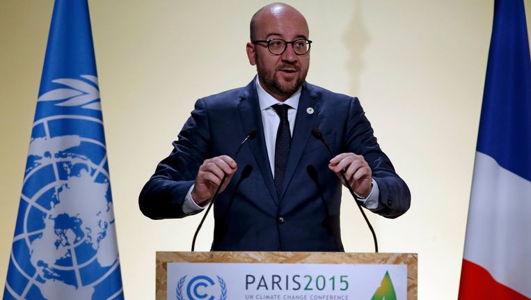 Premier Michel gisteren tijdens zijn speech voor de klimaattop in Parijs. Beeld REUTERS
