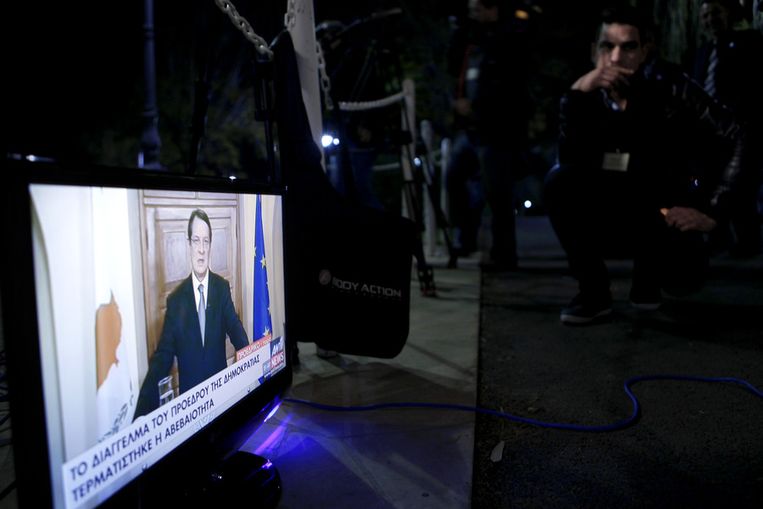 President Anastasiades houdt een televisietoespraak op maandag 25 maart. Beeld ap
