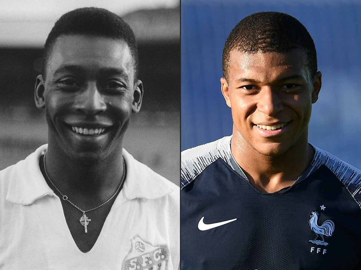 Pelé (l) e Kylian Mbappé
