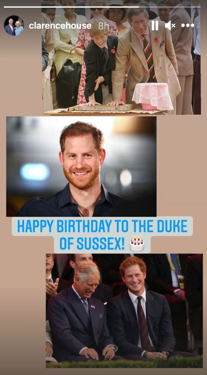 Prins Charles wenst z'n zoon een gelukkige verjaardag.