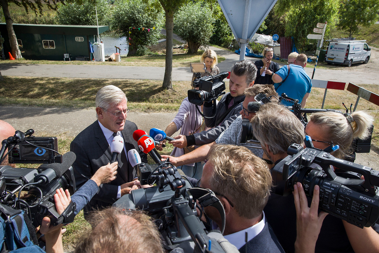Mayor Charlie Abbott spoke to the media at the scene as a truck drove off a bridge at a barbecue Saturday night.  Ari Kefit Statue