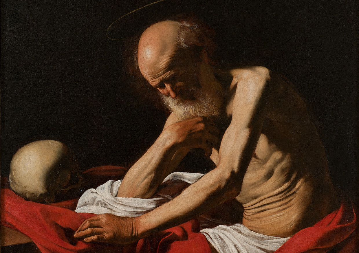 De mediterende Hieronymus van Caravaggio. Beeld 