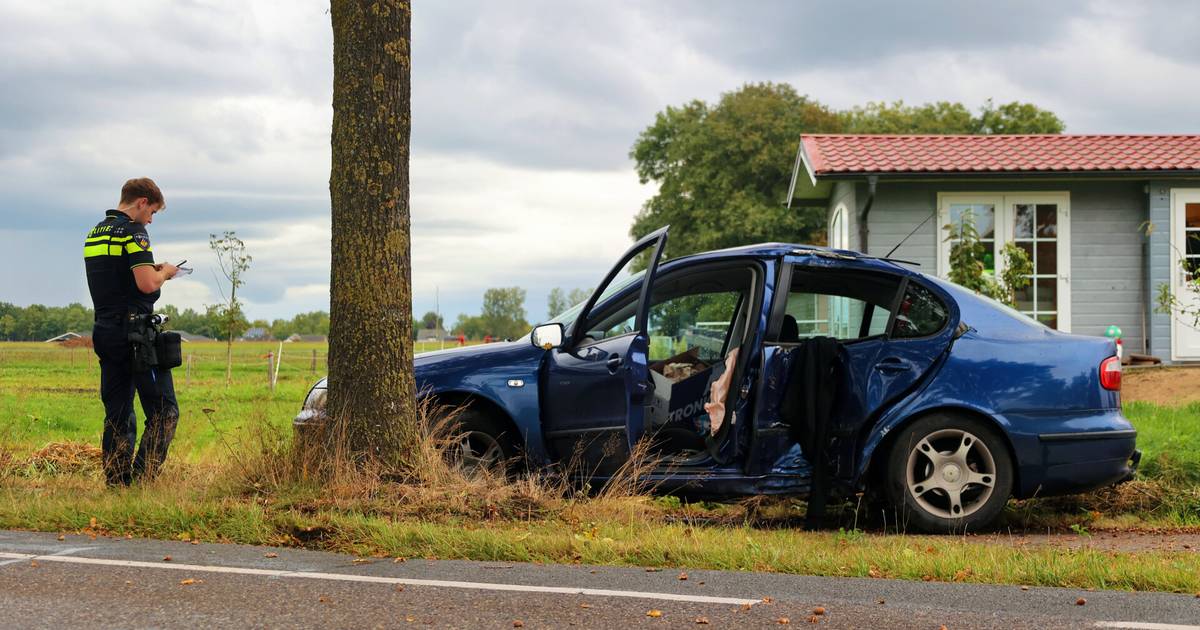 Auto slipt van de weg in Vinkel en botst tegen boom, bestuurder nagekeken door hulpdiensten