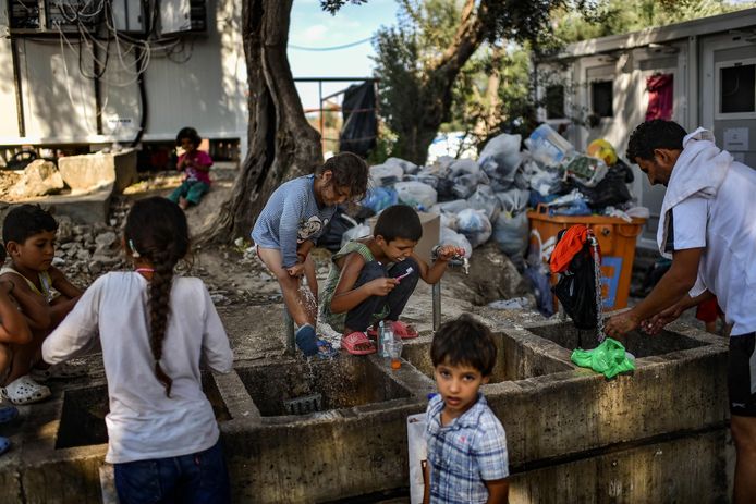 Migranten op het eiland Lesbos.