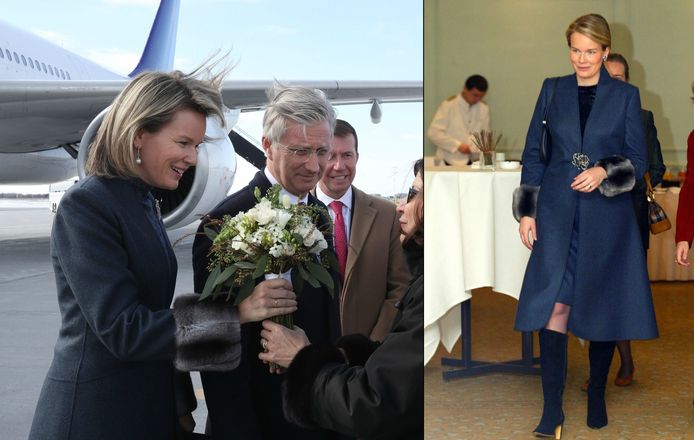 Mathilde in Canada in 2018 (links) en in Polen in 2003 (rechts) met dezelfde mantel