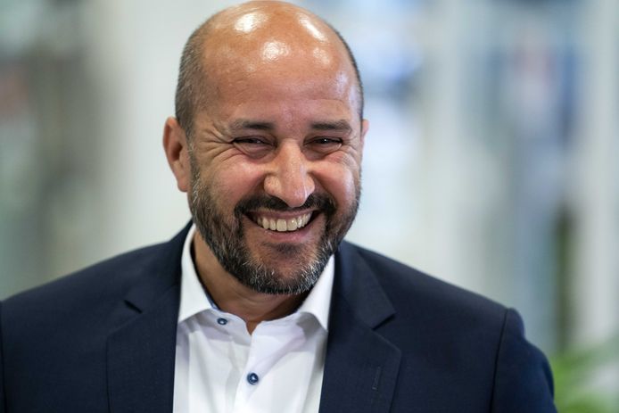 Burgemeester Ahmed Marcouch tijdens het overleg over de  coronamaatregelen met burgemeesters van de 25 grootste gemeenten van Nederland in Utrecht in juni.