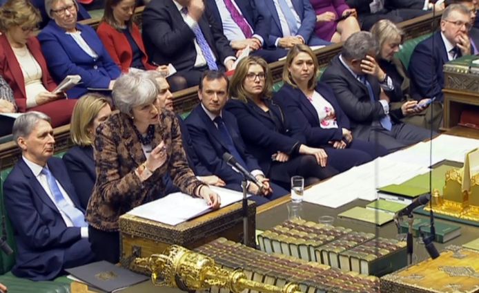 Premier Theresa May in het Britse Lagerhuis.