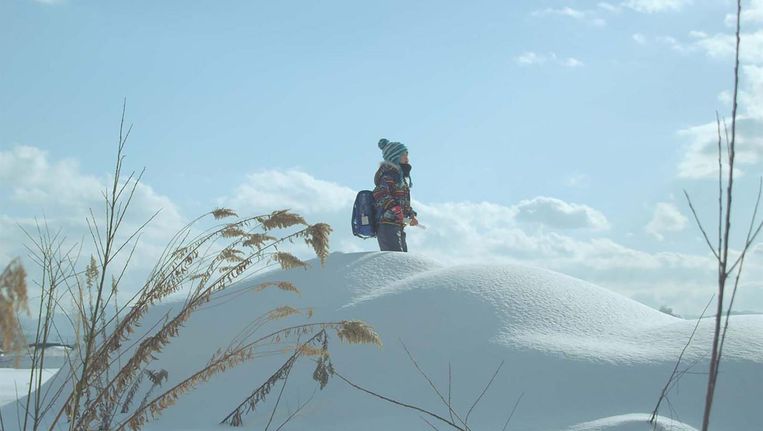 De zesjarig Takara in de sneeuw Beeld  