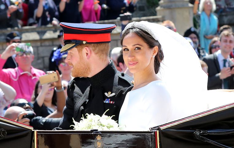 Meghan Markle and Prince Harry leave St George's Chapel at Windsor Castle after their wedding in Windsor, Britain, May 19, 2018. Gareth Fuller/Pool via REUTERS Beeld REUTERS