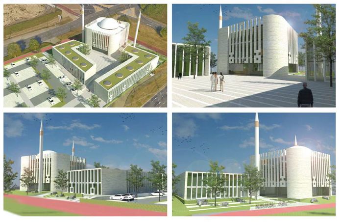 Het ontwerp van de moskee bij station De Goffert.