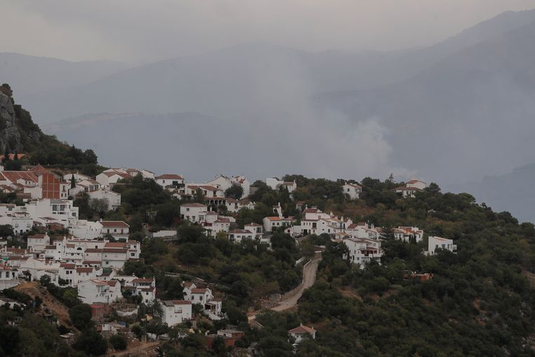 Een bosbrand woedt op de Sierra Bermeja-berg bij het stadje Gaucin in Estepona, Spanje. Beeld REUTERS