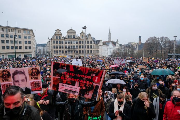 Beeld van het protest in Brussel afgelopen zondag.