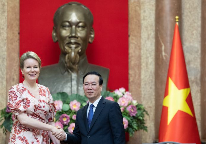 Koningin Mathilde en de Vietnamese president Võ Văn Thưởng