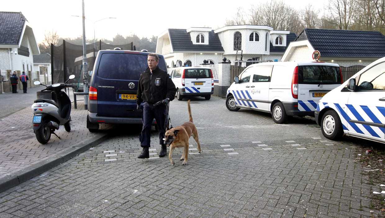 Politie bij een woonwagenkamp in Eindhoven. Beeld ANP