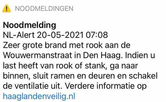 NL-Alert brand Wouwermanstraat.