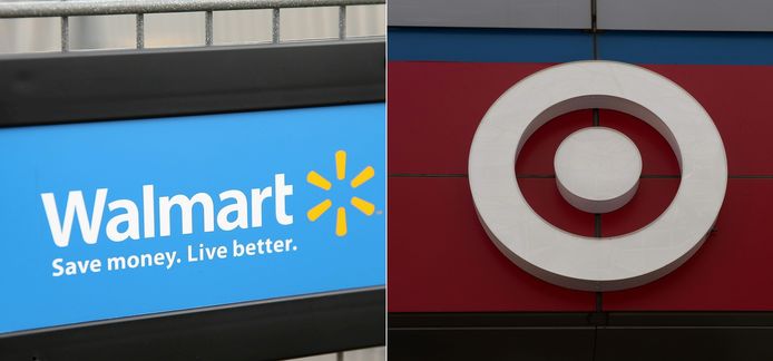 De logo's van Walmart en Target. De twee grootste supermarktketens in de Verenigde Staten worden in New York aangeklaagd voor de verkoop van speelgoed dat te veel lood bevatte.