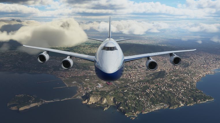 Eerst Napels zien en dan opstijgen: een Boeing 747 boven een van de bekendste bestemmingen in Italië in Microsoft Flight Simulator. Beeld Microsoft