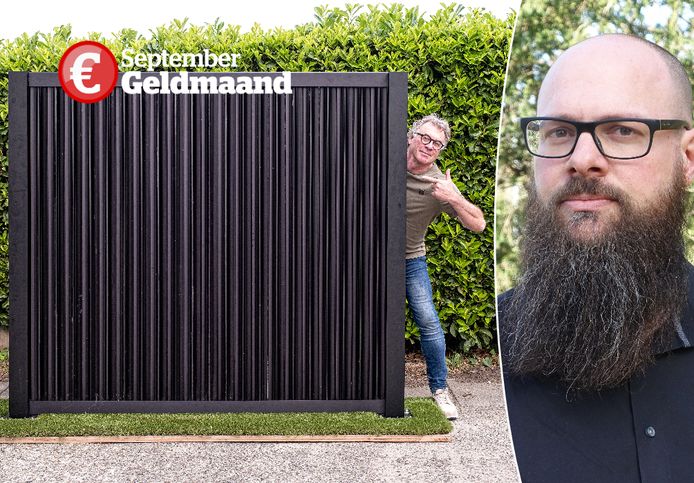 Bert Veenma bij zijn nieuwste uitvinding: de energieschutting.