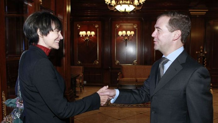 La présidente de Confédération suisse Micheline Calmy-Rey et le président russe Dmitri Medvedev
