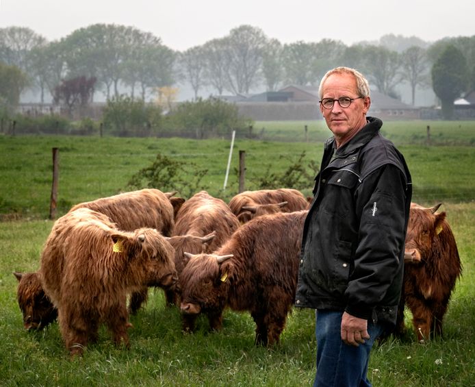 Jos Leenders bij een deel van zijn kudde in Someren-Eind.