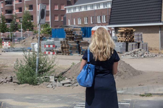 De vrouw op de plek in de Helmondse binnenstad waar ze door een jongeman in haar kruis werd gegrepen.