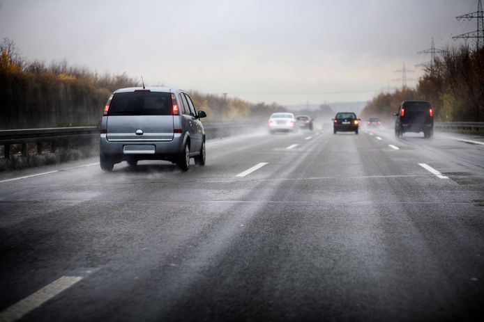 "German motorway on a rainy day, bad weather conditions - Photography has been taken during driving, some motion blur"
