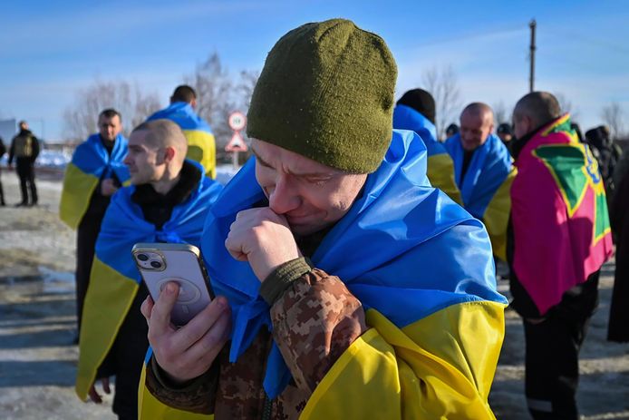 Oekraïense soldaten nadat ze zijn vrijgelaten uit krijgsgevangenschap. (31/01/24)