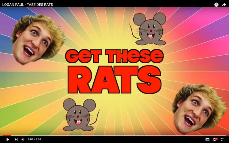 Het beruchte Youtube-fenomeen Logan Paul, die vorige week een dode rat bewerkte met een stroomstoowapen. Beeld 