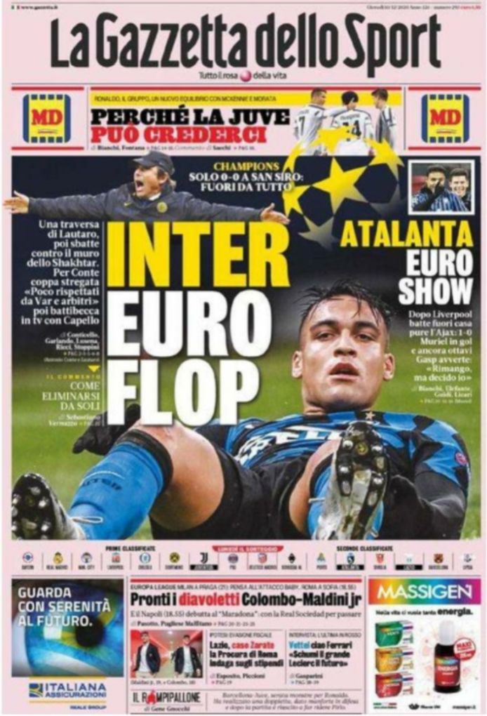 De front van La Gazzetta dello Sport.