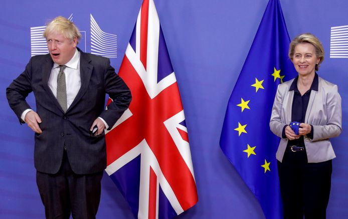 De Britse premier Boris Johnson en von der Leyen woensdag in Brussel.