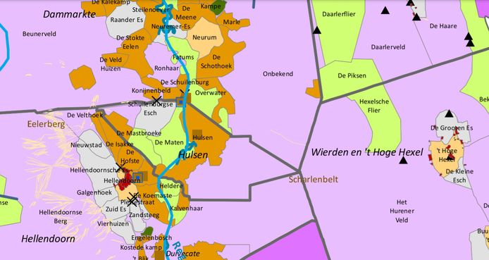 Detail uit de kaart over Middeleeuwse dorpsgemeenschappen.