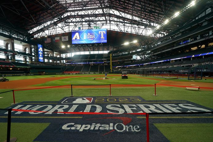 Globe Life Field, home of the Texas Rangers, is being prepared for the World Series.