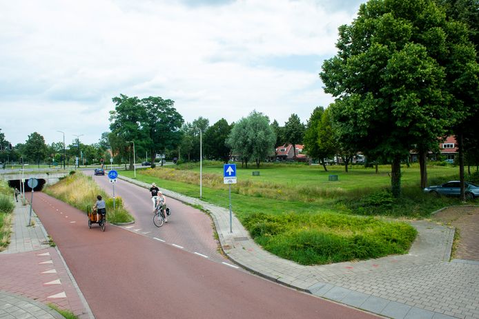 Op het stuk groen naast de fietstunnel van de Rielerweg moeten straks 61 seniorenwoningen verrijzen.