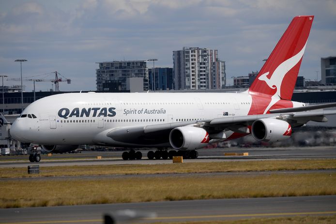 Een vliegtuig van de Australische luchtvaartmaatschappij Qantas.