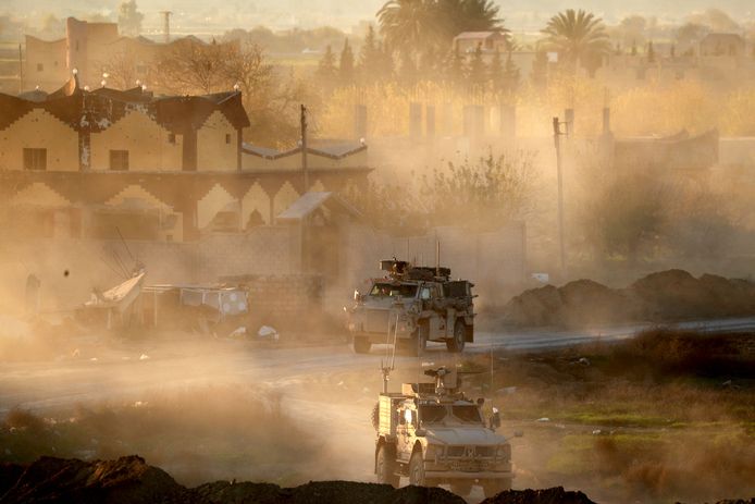 Amerikaanse legervoertuigen ter ondersteuning van de SDF in Oost-Syrië vorige week.