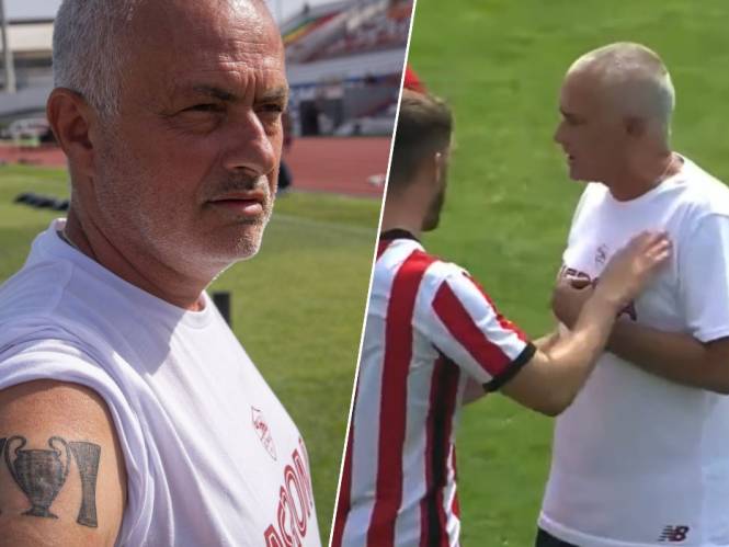 Ziedend het veld op in oefenmatch en een unieke tattoo: José Mourinho steelt de show tijdens voorbereiding AS Roma