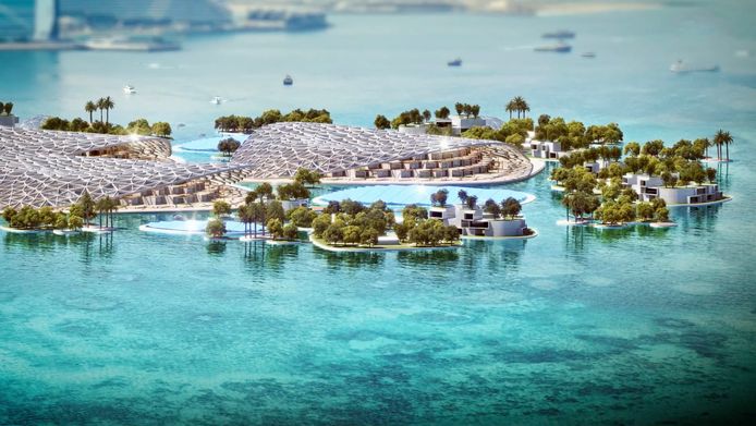 A conceptual image of what will become the world's largest ocean restoration project, off the coast of Dubai.  It will be used for marine research, regeneration and ecotourism.