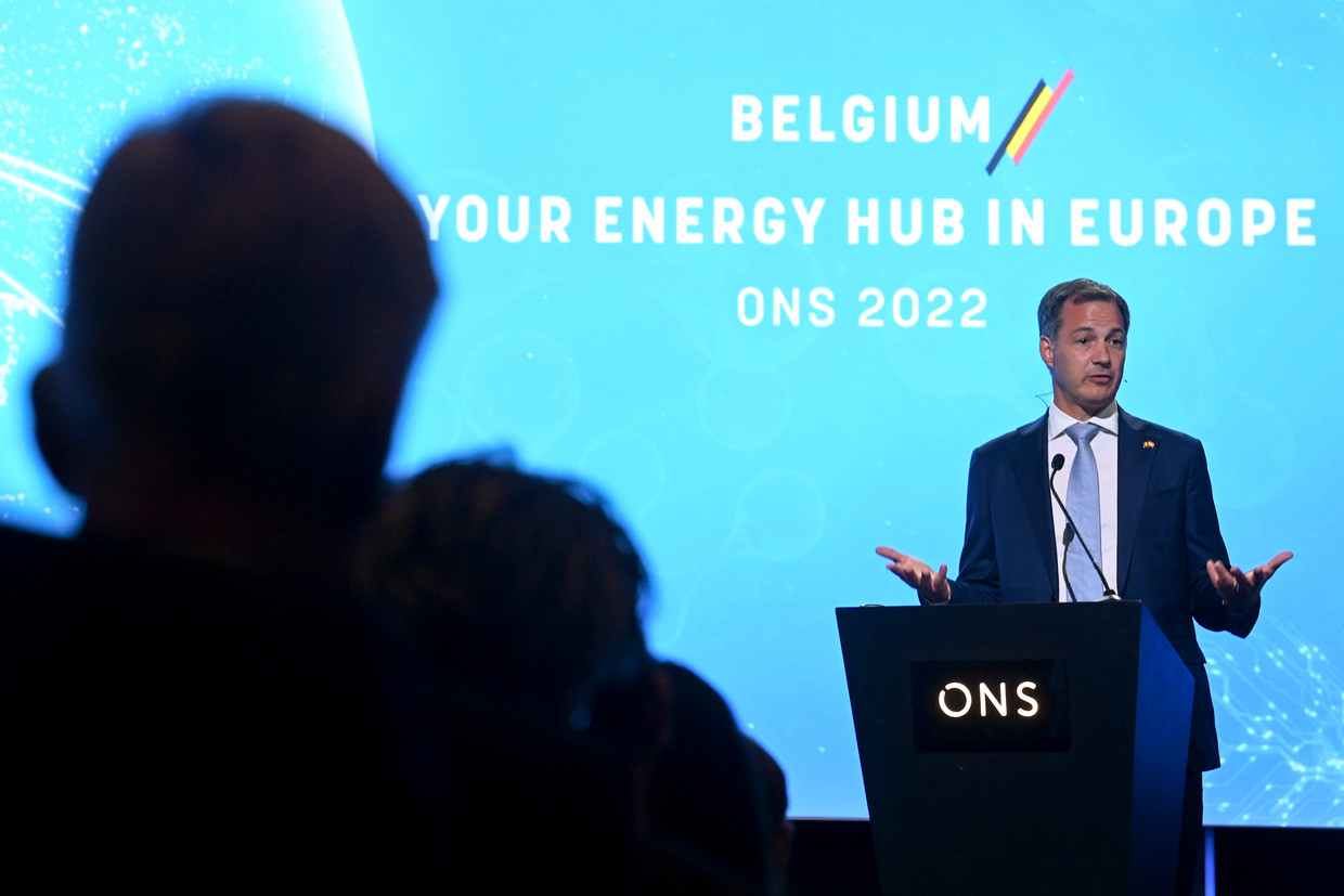 Premier Alexander De Croo (Open Vld) bezocht maandag de Offshore Northern Seas-conferentie in Stavanger, Noorwegen. Beeld BELGA
