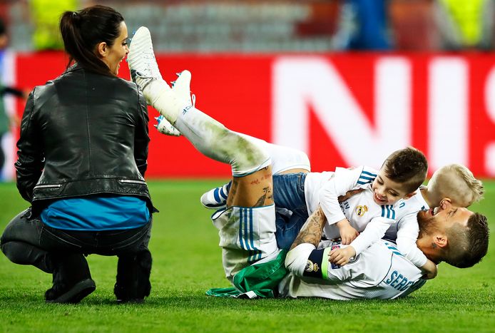 Sergio Ramos met vrouw en kinderen na weer een gewonnen Champiosn League-finale.