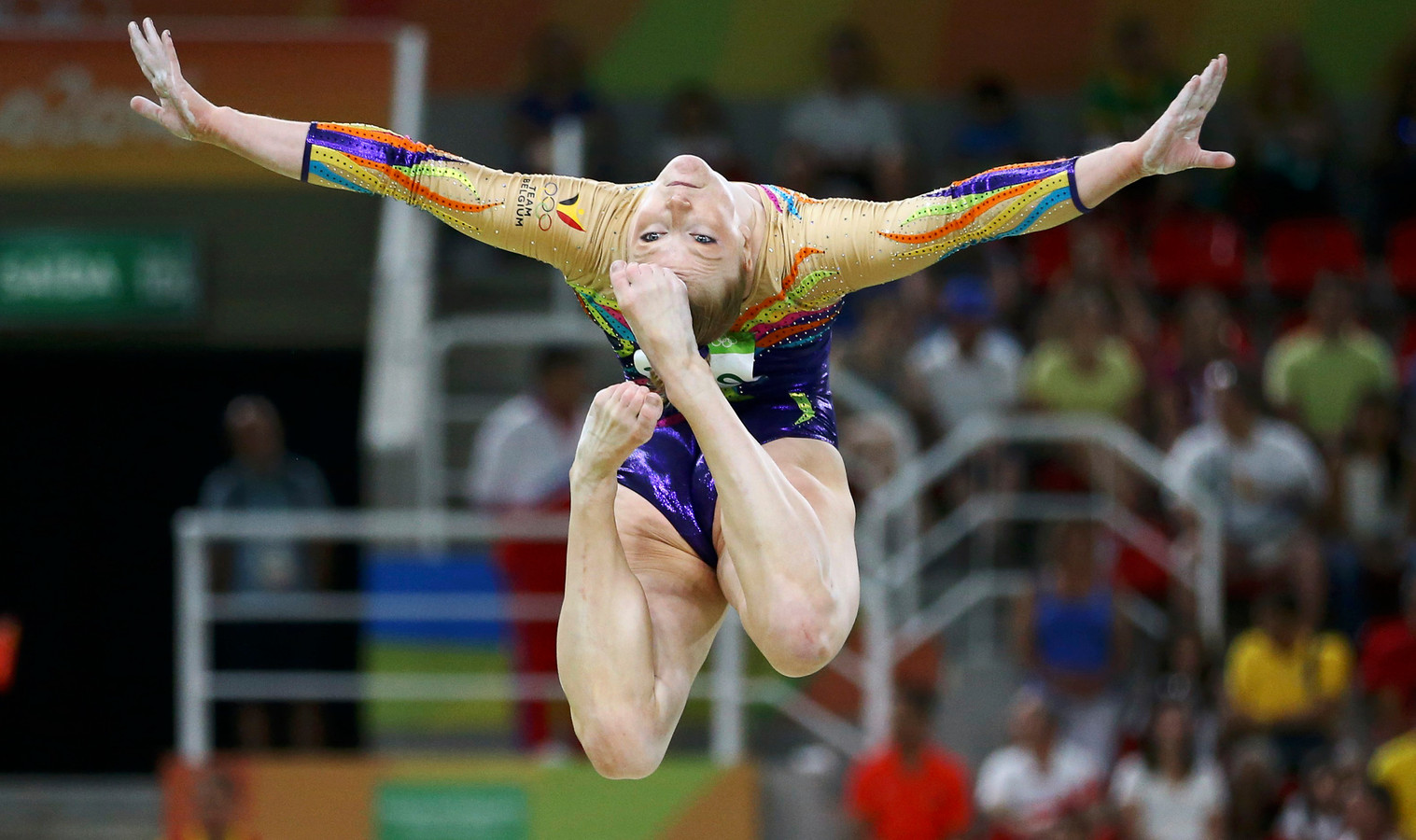 De Belgische turnster Gaëlle Mys tijdens de Olympische Spelen in Rio de Janeiro in 2016.