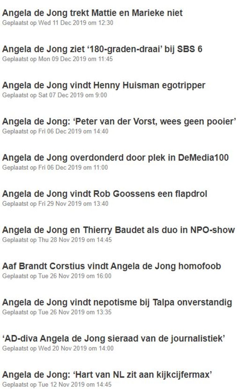 Veel Angela de Jong op Mediacourant.nl. Beeld Mediacourant