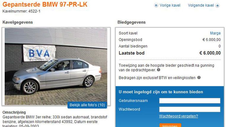 Screenshot van BVA-Auctions.com Beeld 