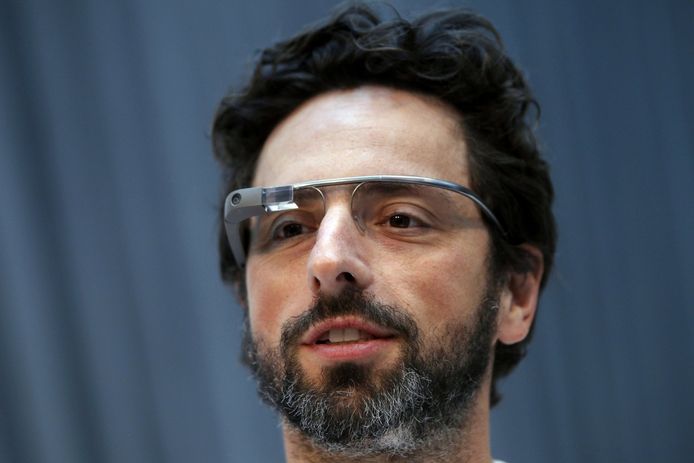 Sergej Brin, toen hij nog met de Google Glass in het openbaar verscheen.