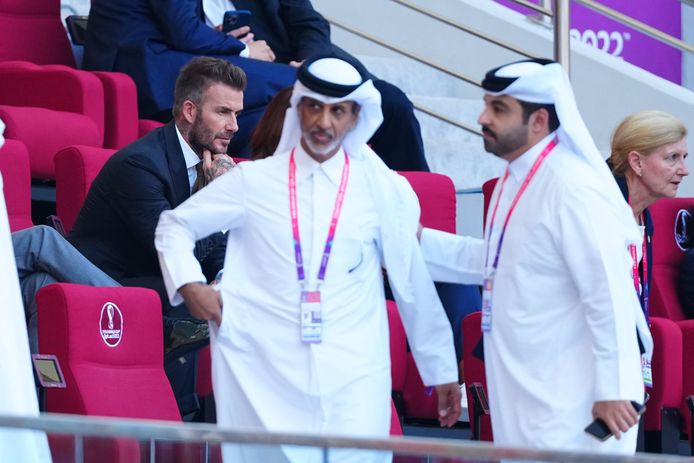 David Beckham vandaag in het Khalifa International Stadium in Qatar tijdens de match tussen Engeland en Iran.