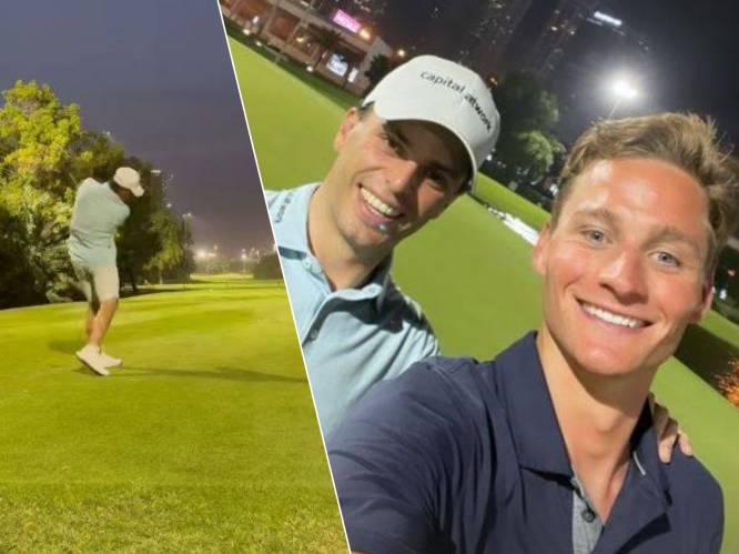 Ook met zijn swing is helemaal niets mis: Van der Poel in Dubai op de golfbaan met Belgische prof De Bondt