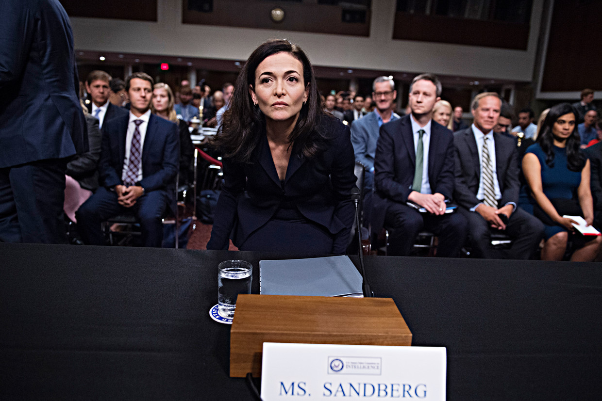 Sheryl Sandberg kwam onder vuur te liggen tijdens de schandalen rond Facebook. Zo werd ze verhoord in de Senaat in het kader van het onderzoek naar Russische inmenging op het platform. Beeld CQ-Roll Call, Inc via Getty Imag