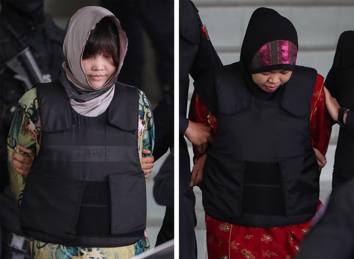 De Vietnamese Doan Thi Huong (links) en Indonesische Siti Aisyah (rechts) worden beschuldigd van moord met voorbedachten rade.