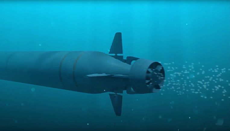 De Poseidon is een mega-torpedo die een radioactieve tsunami voor de kust kan opwekken. Beeld TASS