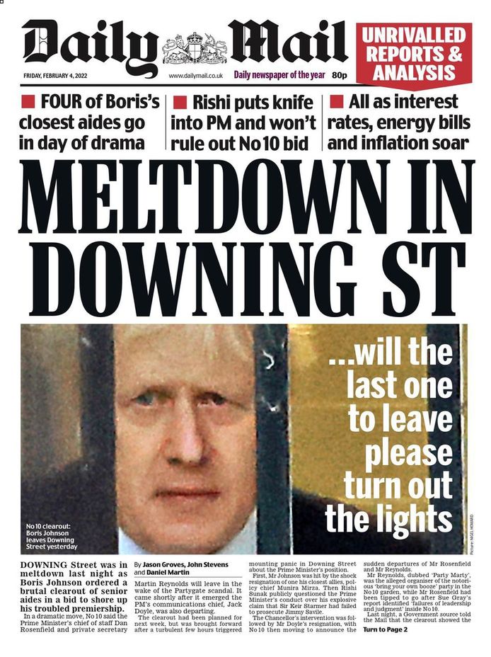 Daily Mail: "Meltdown in Downing Street"